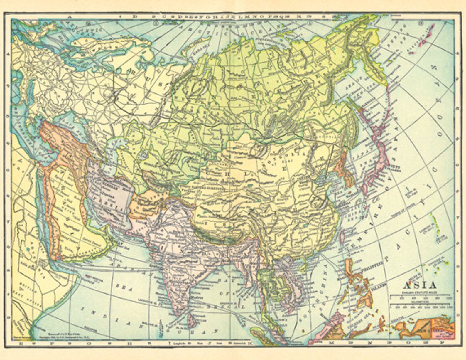 Old Map of Asia From the 1900's a Printable Digital