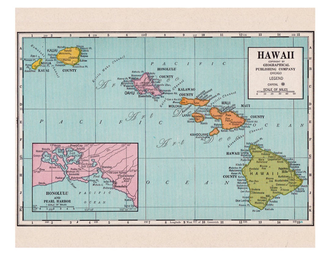 Impression de carte antique des îles Hawaï, Reproduction de 1893 - Canada