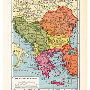 Mapa de los Balcanes, decoración del hogar única, luminosa y colorida, arte y artesanía, mapa digital imprimible n.º 547