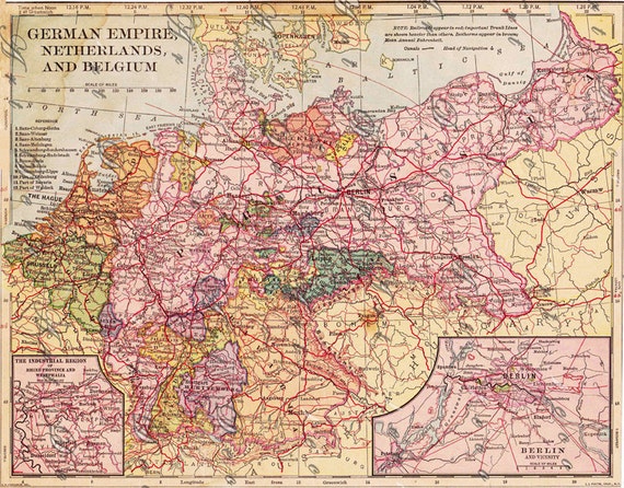 Book Plate Old Map Ephemera 1893 German Empire Map Vintage Map of The ...