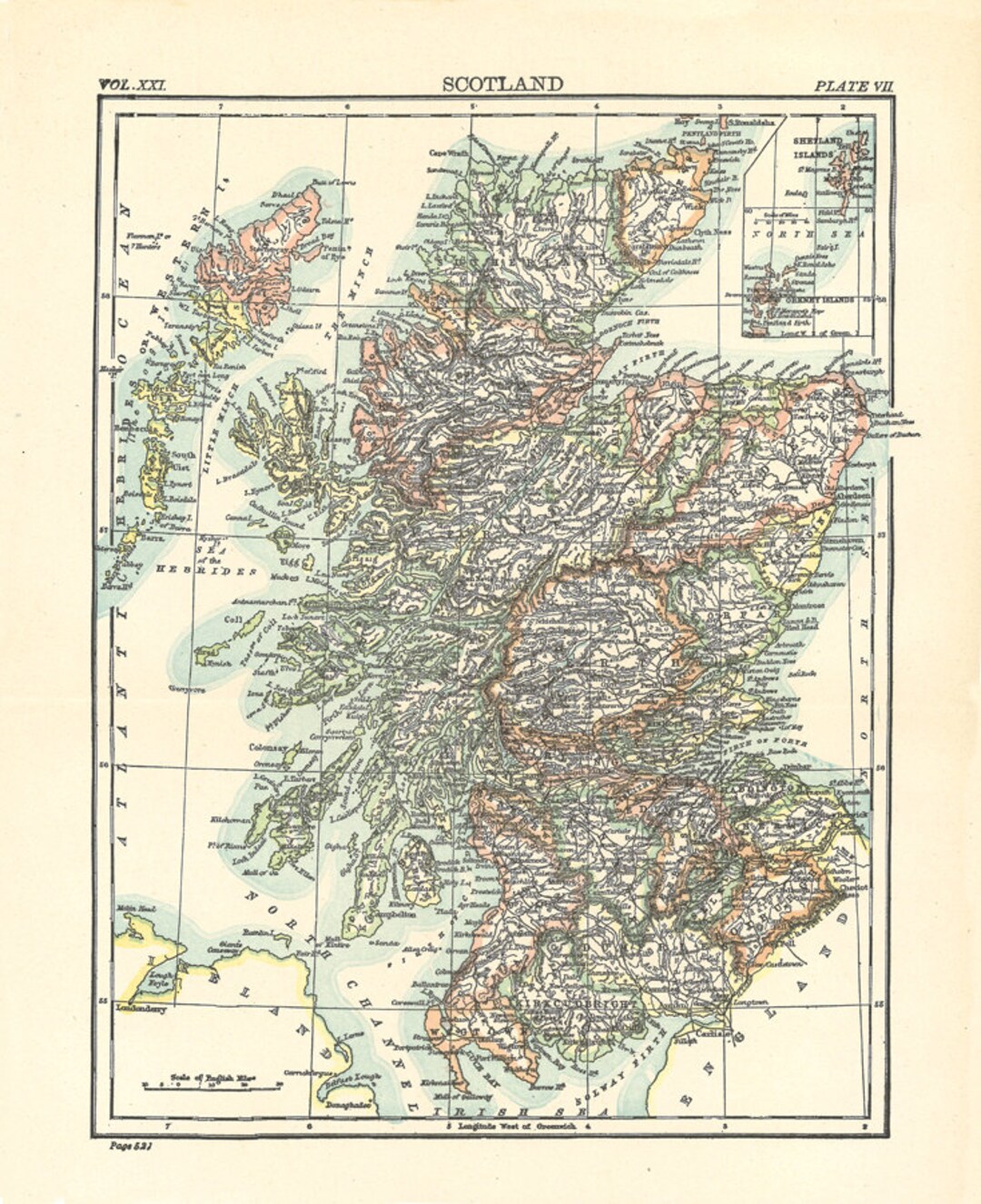 Printable Map of Scotland, Antique Home Decor, Arts and Crafts ...