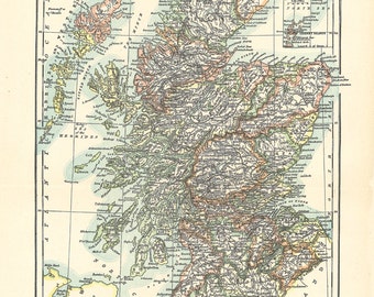 printable map of Scotland, antique home decor, arts and crafts,  printable wall art, digital map no. 311