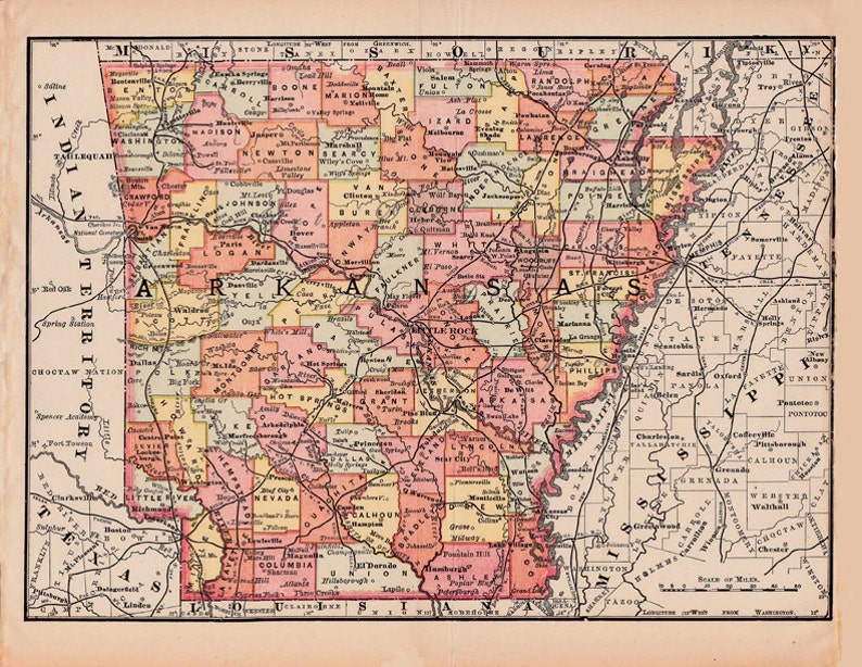 Map of Arkansas from 1890 unique gift or home decor Etsy