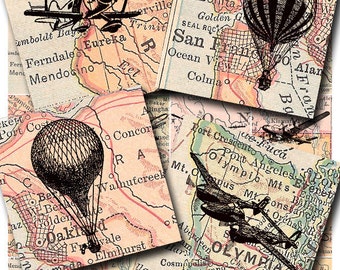 airplanes and hot air balloons, a printable digital download, collage sheet no. 179