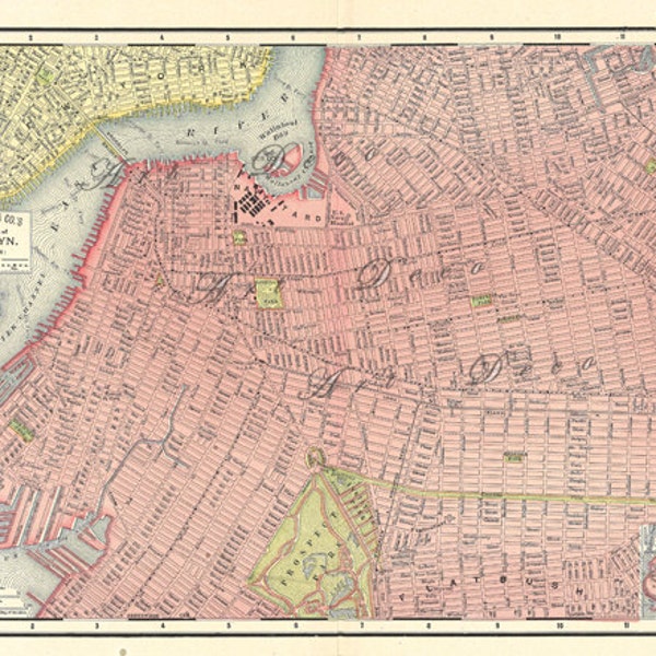 map of Brooklyn from 1895, a printable map in 600 dpi for large sized prints, home decor, collage, and crafts.