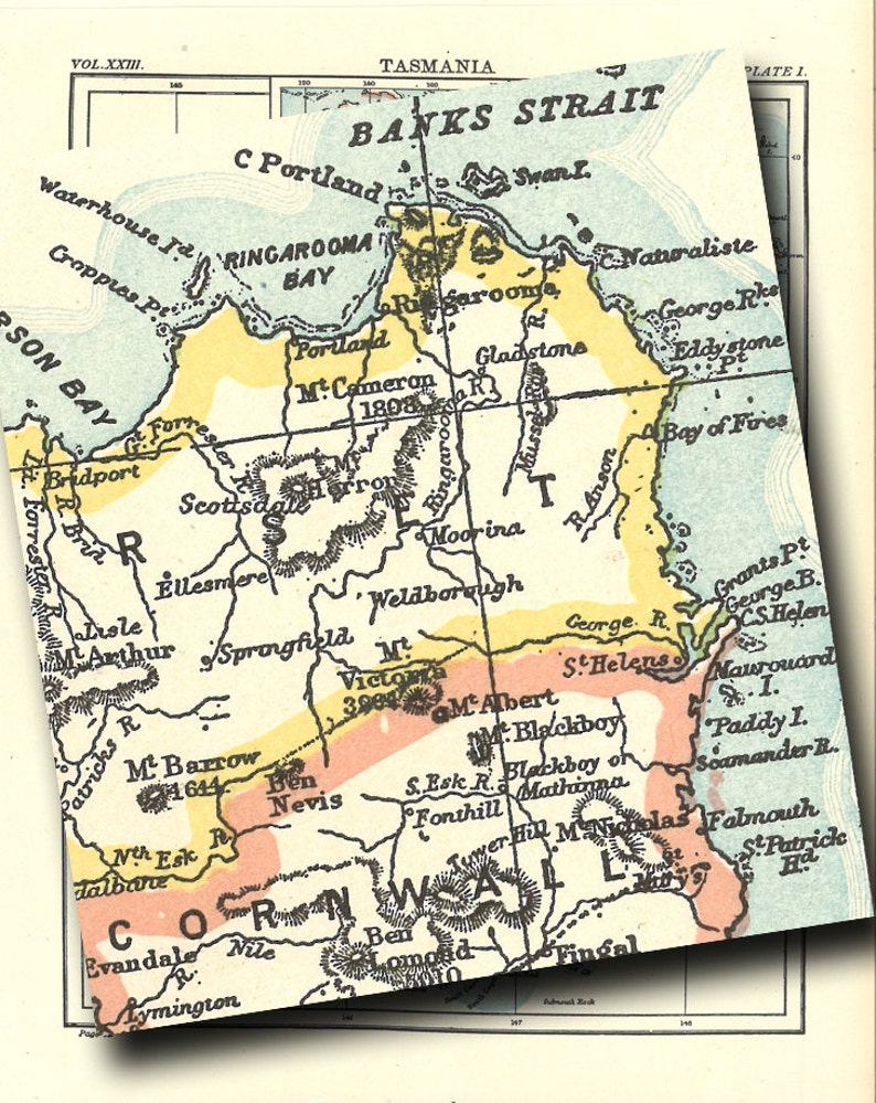 printable map of Tasmania from 1904, for home decor, arts and crafts, digital prints no. 916 image 4