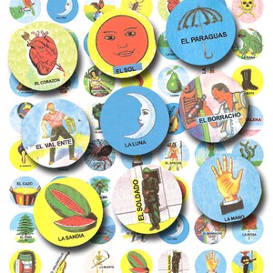 Mexican Lottery Cards in 1 Inch Circle Size, Vintage Printable Digital ...