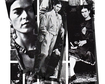 Frida Kahlo collage sheet, 1x3 inch microslide size, printable digital download no. 1487