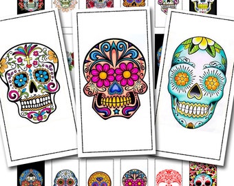 dia de los muertos digital download, Day of the Dead sugar skull tattoos in a 1 x 2 inch size, calavera domino collage sheet no. 561.