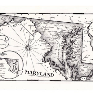 map of Maryland from the 1950&#39;s, a vintage printable map, digital download no. 597.