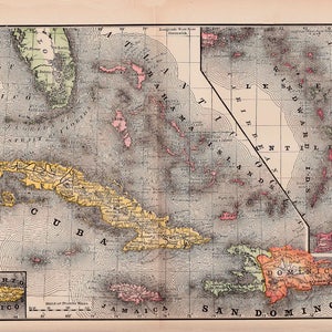 printable map of Cuba, Jamaica, and Haiti from 1891, wall art, home decor, digital print no. 191