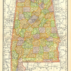druckbare Karte von Alabama, einzigartiges Geschenk und Wohndekor, Kunstgewerbe, Digitaldruck No. 766