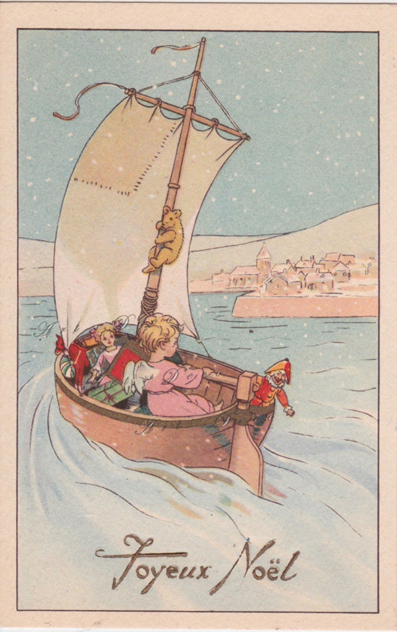 vintage French Christmas postcard for DIY Christmas cards, digital download no. 1482 
