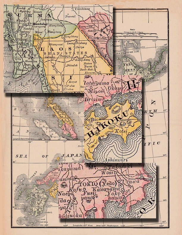1891 Japan Map Print, Vintage Encyclopedia Britannica Wall Art