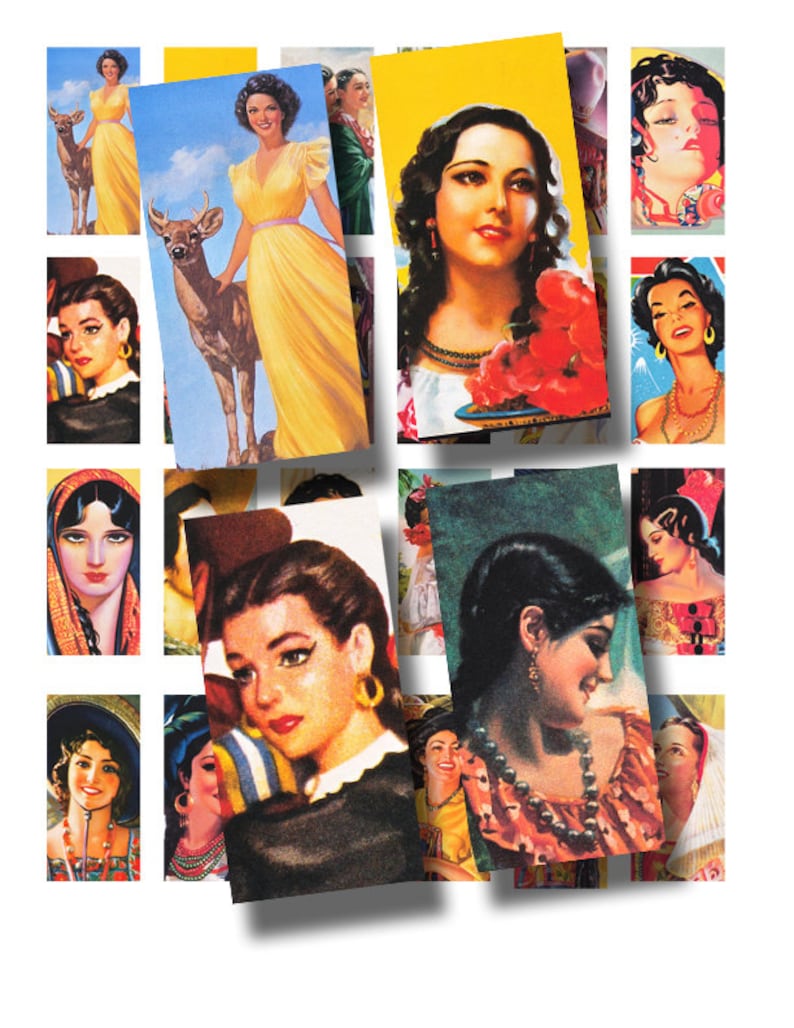 domino tile sized Mexican beauties 431 Latina Ladies 1 x 2 inch digital collage sheet no