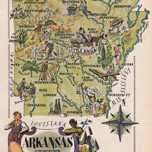 druckbare Karte von Arkansas aus den 1940er Jahren, Einweihungsgeschenk, Einweihungsparty, Journal, digitaler Download, no.  1068