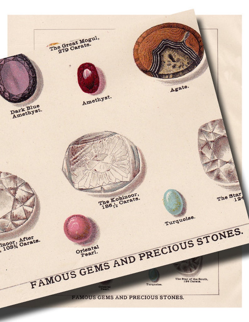 Gemstone print 'Famous Gems and Precious Stones' Etsy