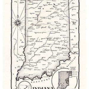 druckbare Karte von Indiana, 1950, einzigartiges Geschenk oder Wohndekor, Kunsthandwerk, digitaler Download No. 594