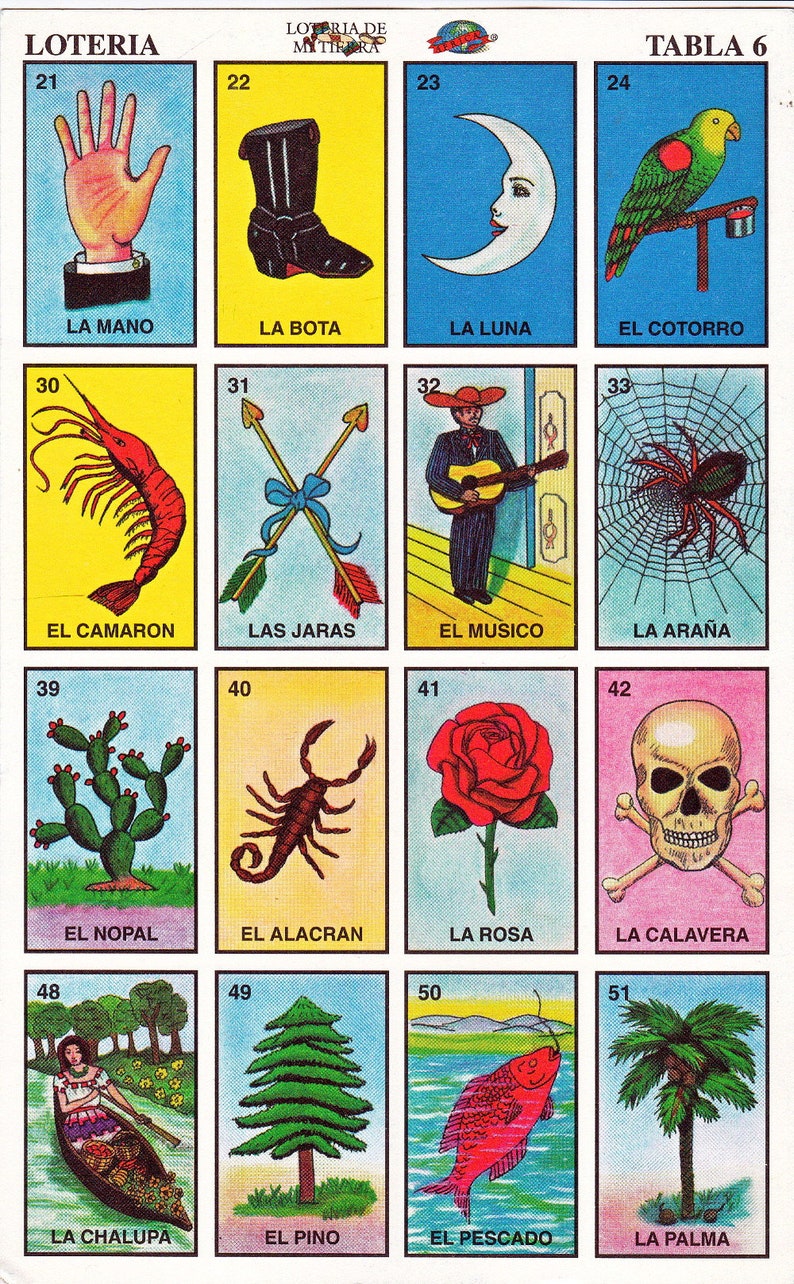 Mexican loteria cards the complete set of 10 tablas afbeelding 6.