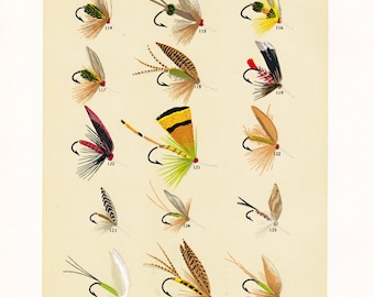 antique fly fishing print from the 19th century, printable wall art, digital download, collage sheet no. 946.