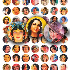 vintage mexican ladies, 1 inch circles, printable digital collage sheet no. 433 image 2