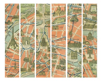 Paris street map bookmarks, vintage printable digital collage sheet no. 1055