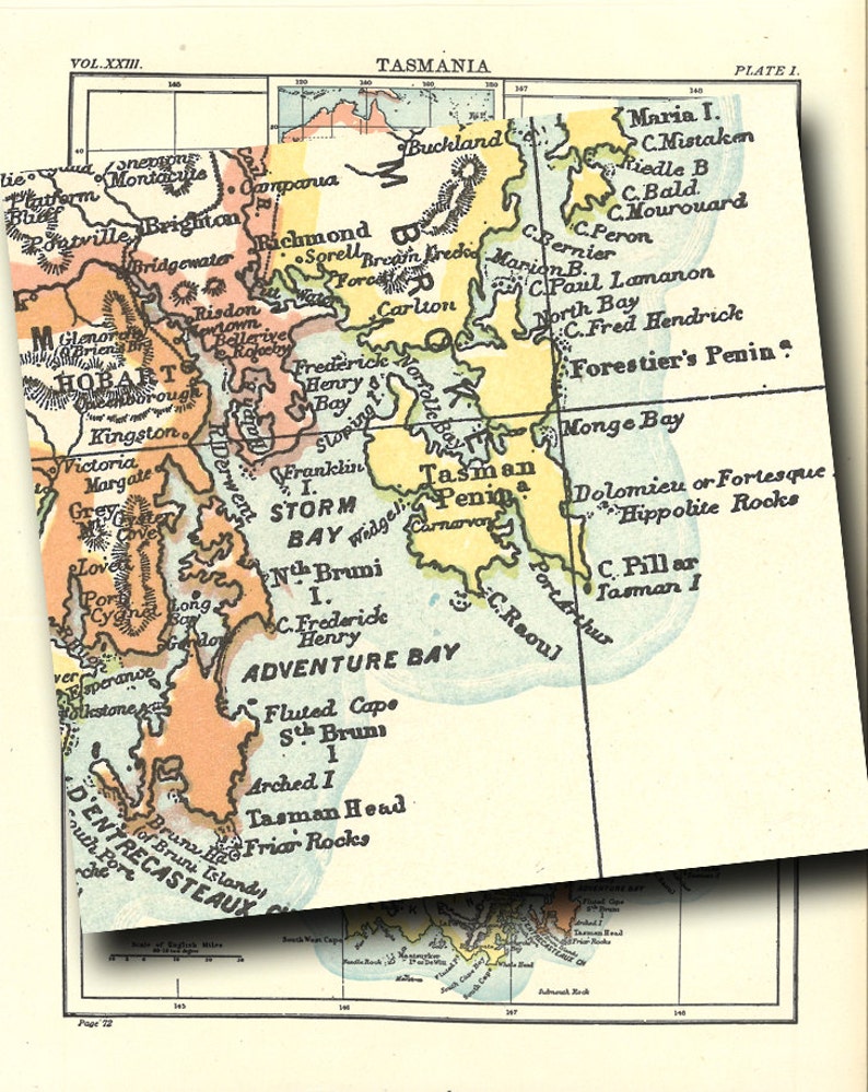 printable map of Tasmania from 1904, for home decor, arts and crafts, digital prints no. 916 image 5