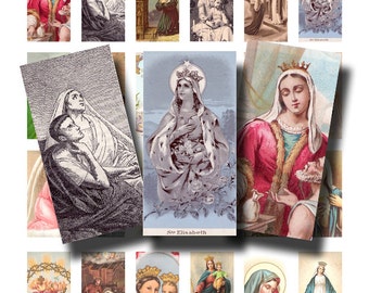 Christian collage sheet, vintage religious French holy cards, a 1 x 2 inch domino tile digital download no. 828