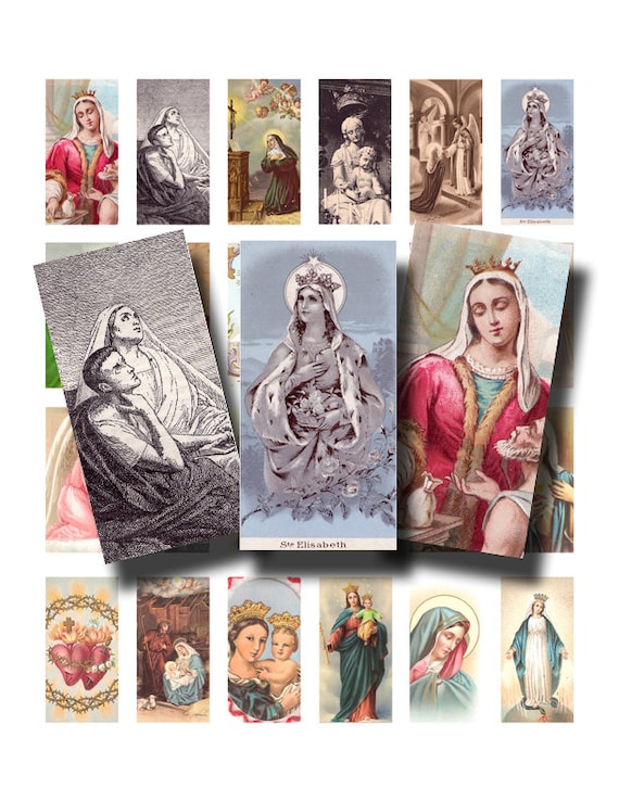 Christian collage sheet, vintage religious French holy cards, a 1 x 2 inch domino tile digital download no. 828