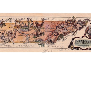 mapa do Tennessee de 1946 pelo artista francês Jacques Liozu folha de download digital 1721
