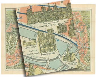 20世紀初頭のパリの古地図。主要なモニュメントがすべて表示され