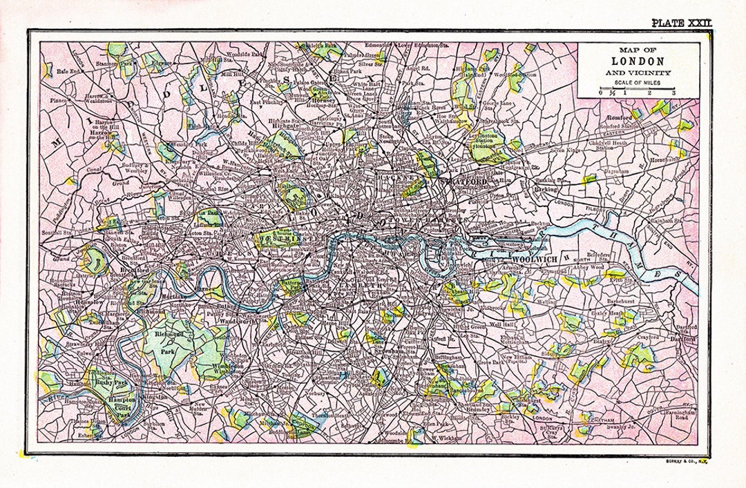 Printable Map of London From 1904, a 600 Dpi Digital Download Image for Printmaking and Crafts ...