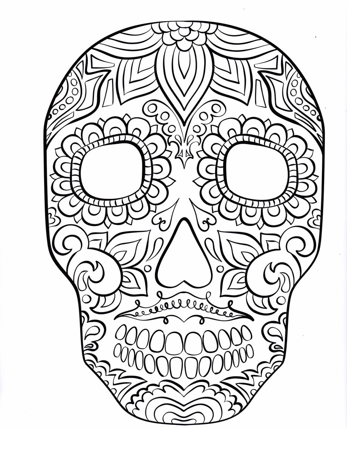 Skull Coloring Pages Dia De Los Muertos Day of the Dead - Etsy