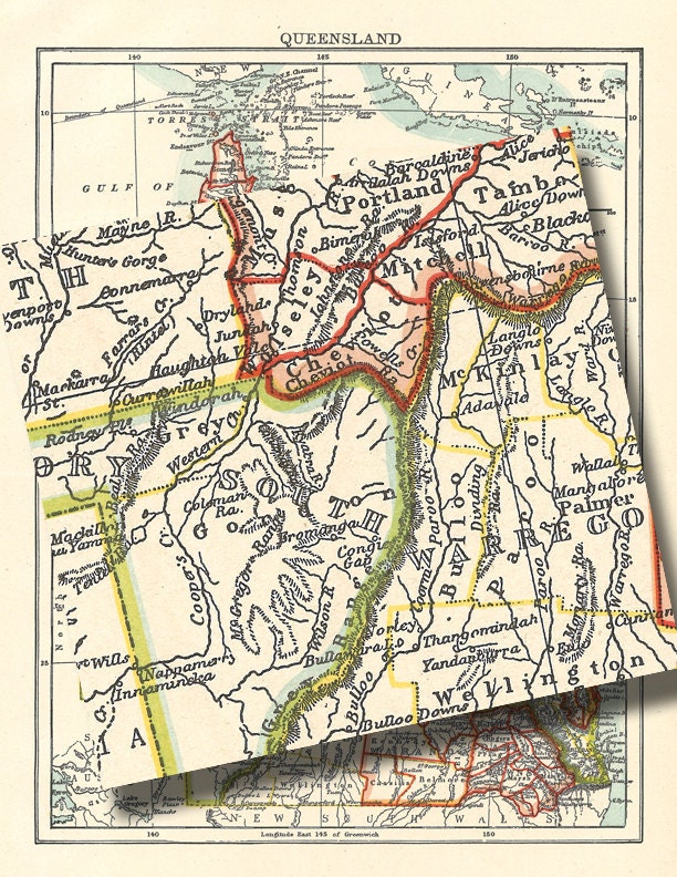 Map of Queensland Australia over 100 years old printable | Etsy