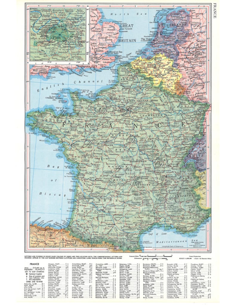 Carte imprimable de la France des années 50, pour le bricolage, accrochage mural, décoration intérieure, carte numérique vintage no. 557 image 1