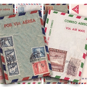 Ausdruckbare Airmail Tags, digitale Ephemera für Karten, Bastelarbeiten etc., Bogen No. 1510