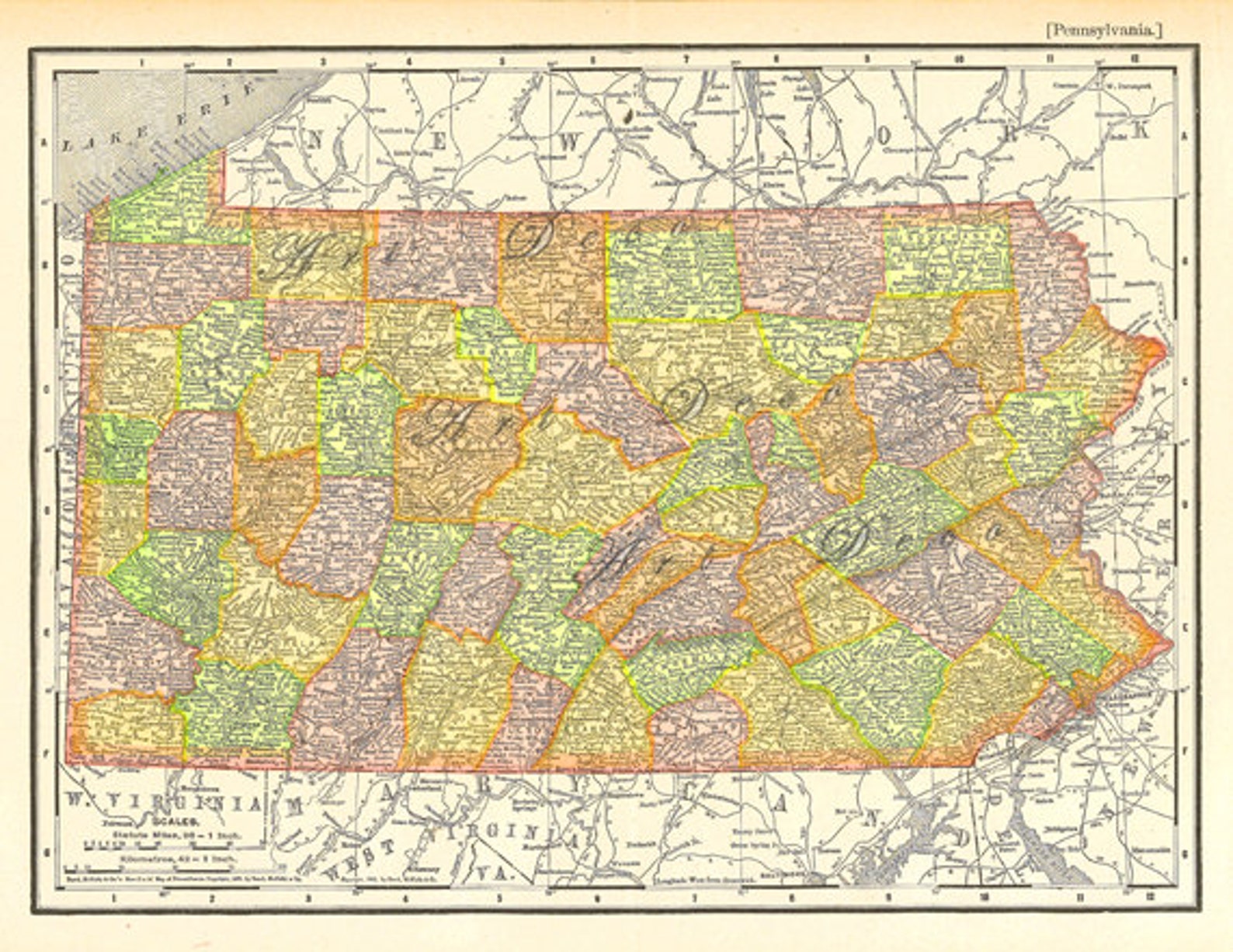 Printable Map of Pennsylvania Digital Download No. 767 - Etsy