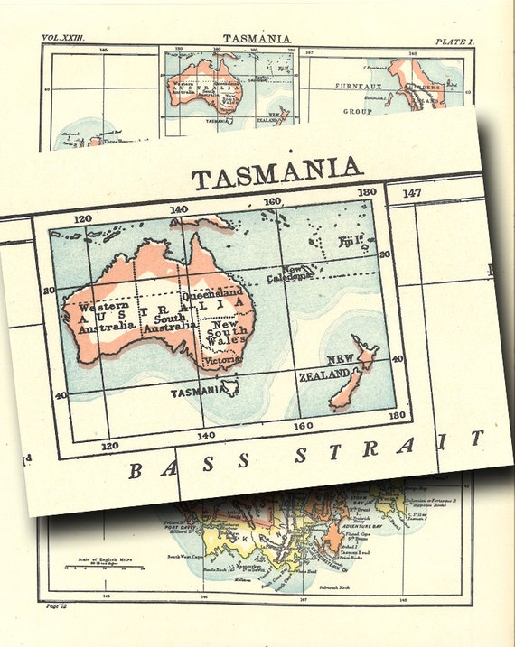 Printable Map of Tasmania From 1904, for Home Decor, Arts