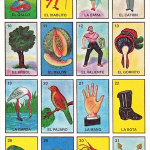 printable loteria cards, the complete set of 10 tablas, printable digital downloads for arts and crafts, party supplies, printable game