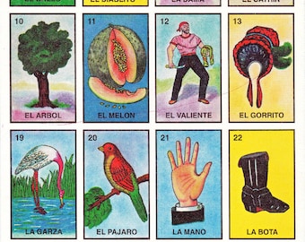 printable loteria cards, the complete set of 10 tablas, printable digital downloads for arts and crafts, party supplies, printable game