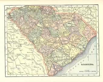 druckbare Karte von South Carolina, einzigartiges Geschenk oder Wohnkultur, für Kunsthandwerk und mehr, druckbare digitale Datei, Download-Nr. 893