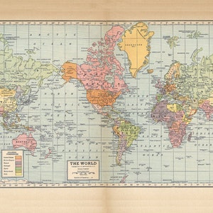 printable world map from 1904, a high resolution 600 dpi digital download for large scale printing