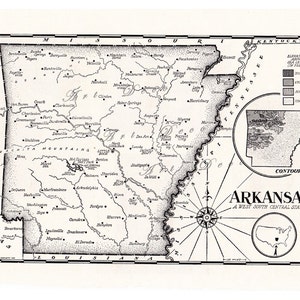 printable map of Arkansas from the 1950&#39;s, home decor, digital prints, printable wall art, download no.  587