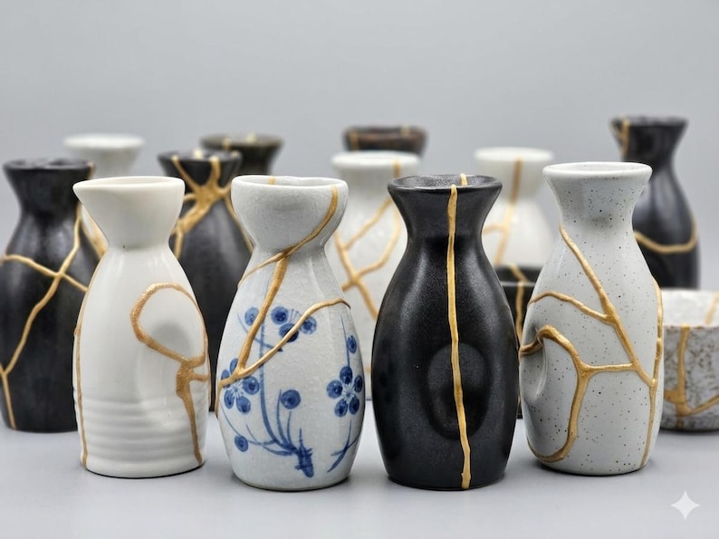 Kinsugi Color Kintsugi Vase - Handmade Japanese Wabi Sabi Art - Gold Repaired Ceramic ...