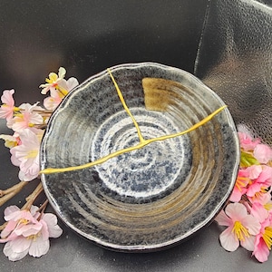Kintsugi-skål, svart/guld, nyckelhållare, smyckesbehållare, guld, hemgjord dekoration, Hemgjord