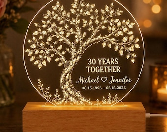 Custom 30th Anniversary Lamp | Pearl Tree Acrylic LED Night Light | Pearl Wedding Keepsake Gift for Parents