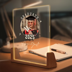 Personalized Graduation Night Light with Photo, Graduate Picture Gifts - Class of 2025 Keepsake for Senior, Gift for Daughter From Mom