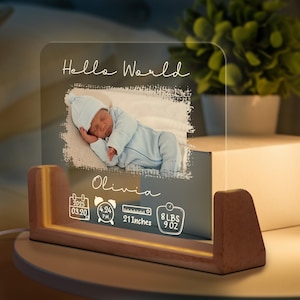 Custom Newborn Birth Stat Night Light, Custom Baby Announcement Gift with Photo & Stats Acrylic Keepsake for Nursery Decor, First Year Baby