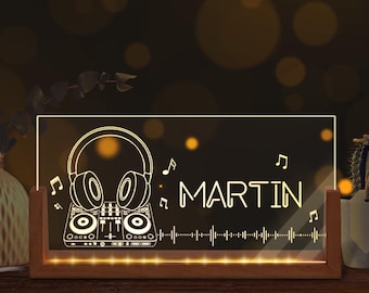 Personalized DJ Night Light, Custom Music Producer Desk Name Plate, DJ Studio Decor Lamp, Gift for DJ Music Lover, Gift for Him