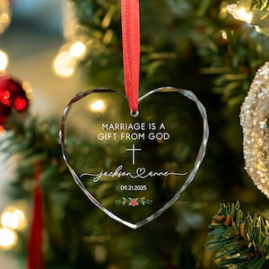 Personalized Christian Wedding Ornament, First Christmas Married Gift, Engagement Ornament For Couple, Religious Wedding Keepsake